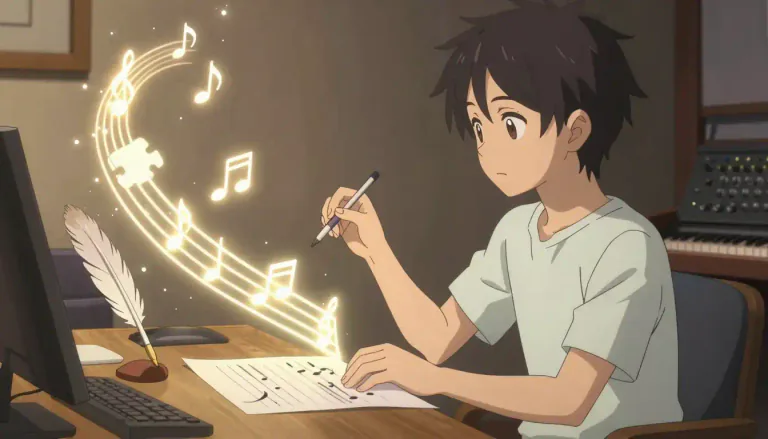 Visual representation of "compose" - To create or put together something like a piece of music or writing