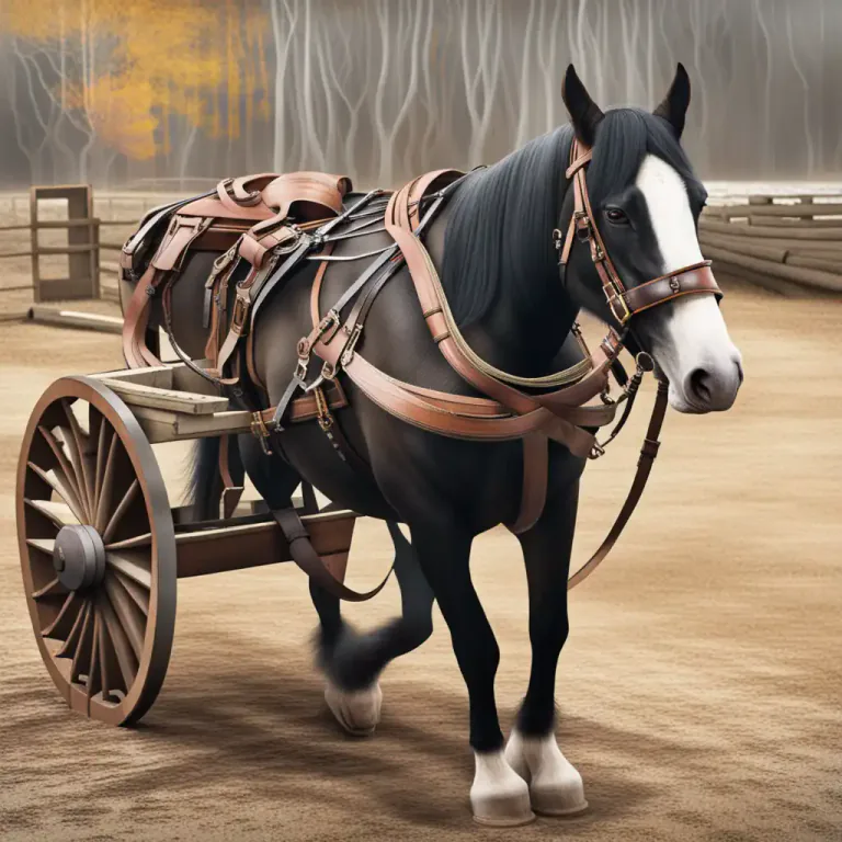 Visual representation of "harness" - The condition of a draught animal with its equipment.