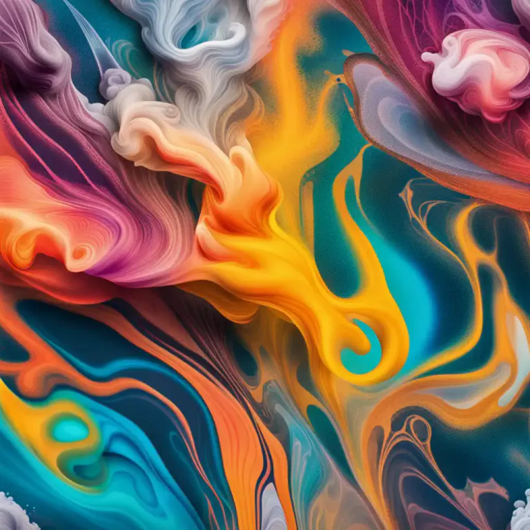 Visual representation of "marbling" - A technique of creating swirled patterns in paper or fabric by floating color pigments on a liquid surface.