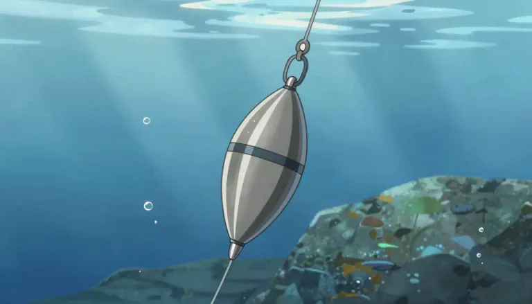 Visual representation of "sinker" - A heavy object used to make something sink in water