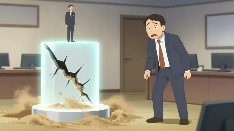 Visual representation of "erode" - To gradually reduce or destroy something, like respect or power.