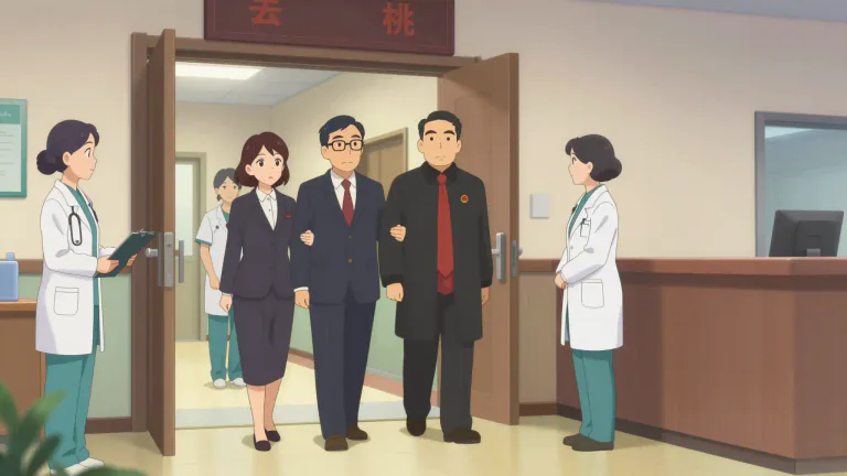 Visual representation of "hospitalisation" - The formal process of admitting a person into a hospital, particularly under legal or judicial circumstances.