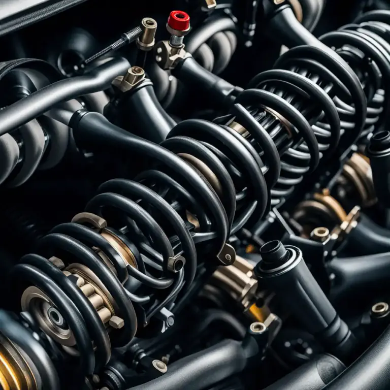 Visual representation of "suspension" - In a vehicle, the system of springs and shock absorbers that connects the wheels and controls the vehicle's movement