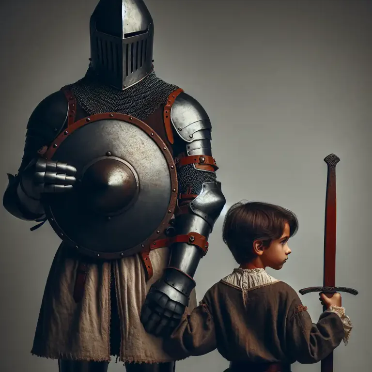 Visual representation of "shield" - A broad piece of metal or another suitable material, held by straps or a handle attached on one side, used as a protection against blows or missiles