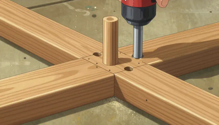Visual representation of "dowelling" - A wooden or metal rod that fits into a hole made in another piece to support or join them together.