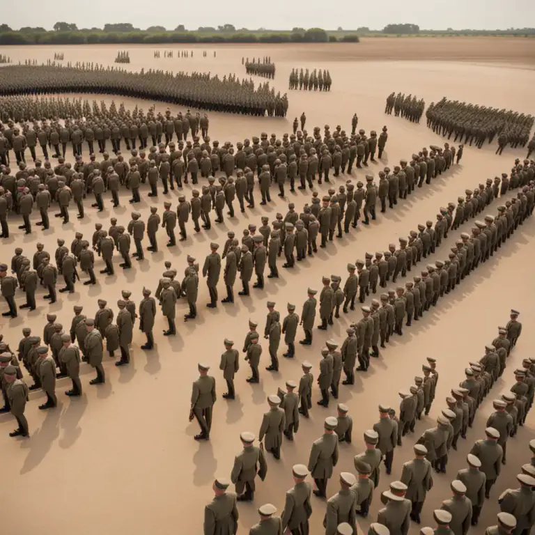 Visual representation of "march" - A regular, steady walk in a purposeful or formal manner, as in a group or military formation