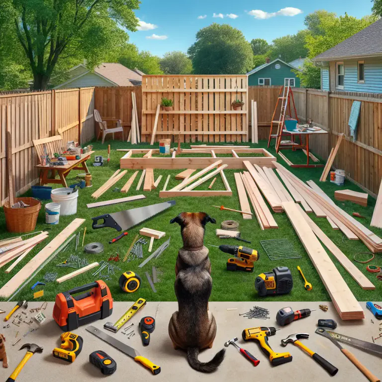 Visual representation of "fence" - The action of creating a barrier or structure around an area