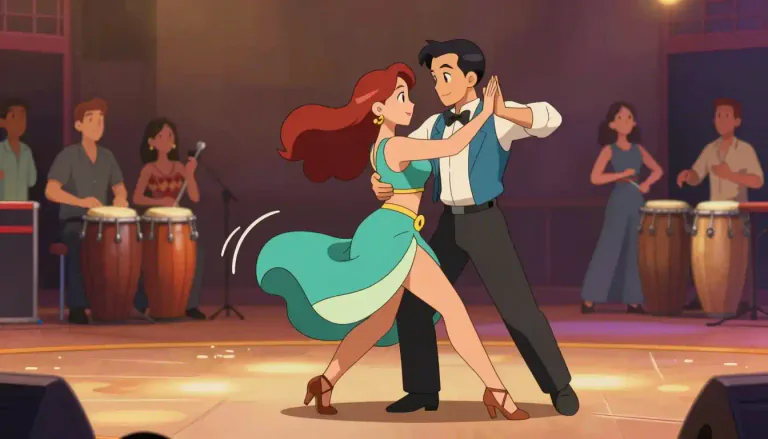 Visual representation of "mambo" - A lively Cuban dance characterized by rhythmic music and step patterns.