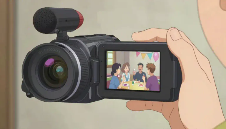 Visual representation of "camcorder" - A portable device that records video and audio, often onto a cassette or other digital storage.