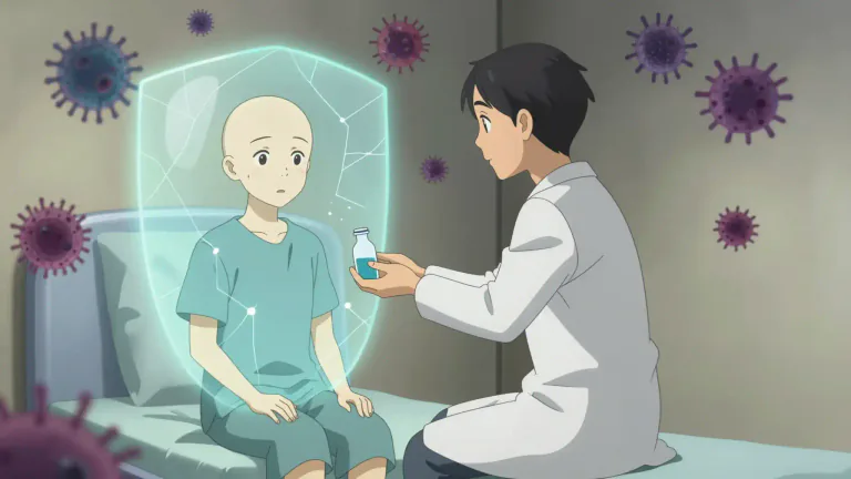 Visual representation of "immunosuppressed" - Having a weakened immune system, often as a result of medication or an underlying health condition.