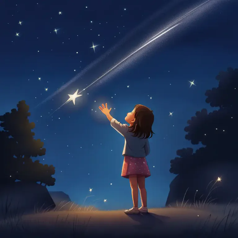 Visual representation of "wish on" - To make a wish when seeing a falling star or other similar event, believing that it will make the wish come true.