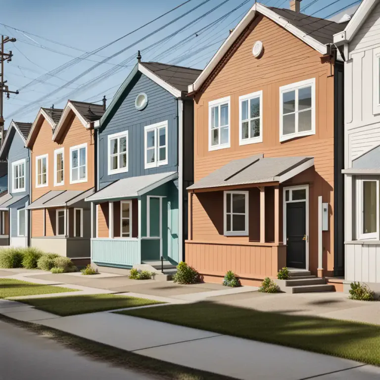 Visual representation of "terraced" - Describing a type of house which is part of a row of similar houses that are joined together on both sides