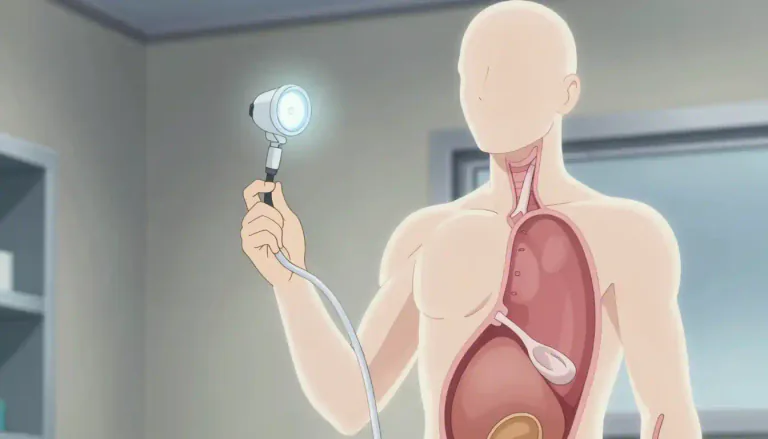 Visual representation of "endoscope" - A thin tube with a light and a camera that doctors use to look inside a person's body.