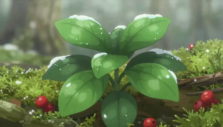 Visual representation of "wintergreen" - A type of plant that has leaves that remain green throughout the winter months.
