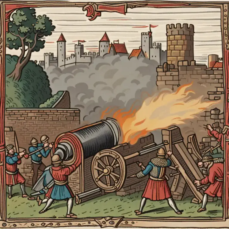 Visual representation of "bombard" - A cannon used in medieval warfare.