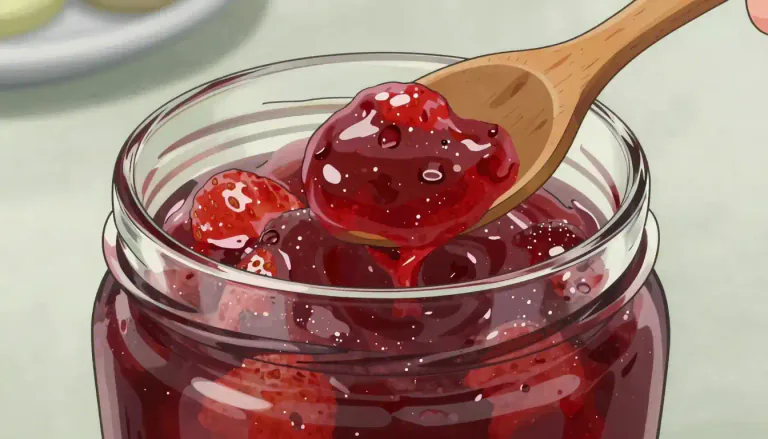 Visual representation of "jam" - A sweet substance made from boiled fruit and sugar