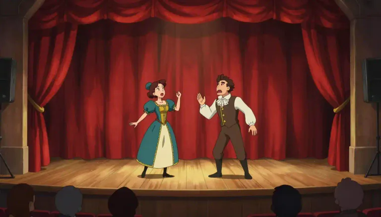 Visual representation of "drama" - A play for theater, radio, or television