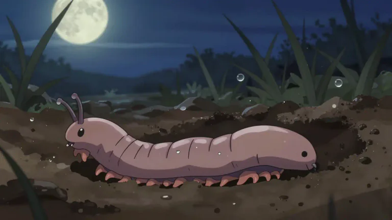 Visual representation of "nightcrawler" - A type of earthworm that is active at night and often used as bait by fishermen.