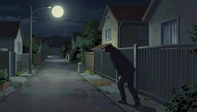 Visual representation of "prowler" - A person who moves in a quiet way to avoid notice, usually with a bad intent