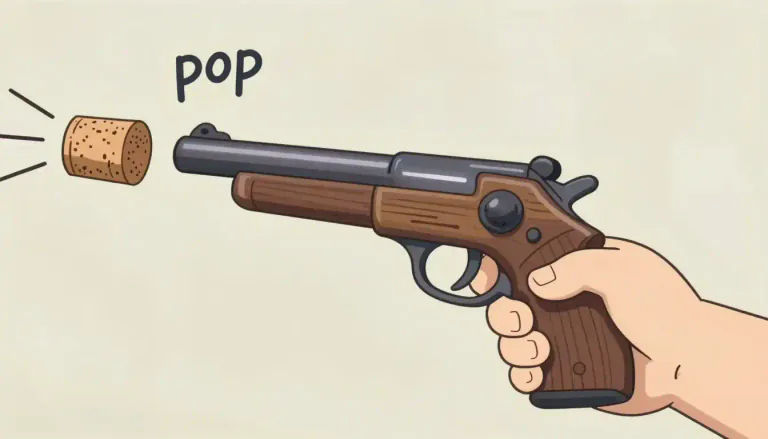 Visual representation of "popgun" - A toy gun that shoots a small cork or other object with a popping sound.