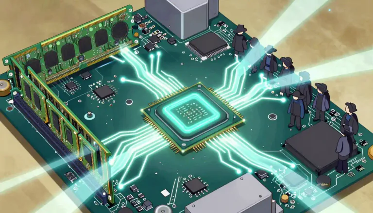 Visual representation of "chipset" - A chipset is a collection of integrated circuits designed to work together to manage data flow between the processor and other components.