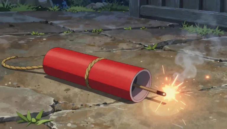 Visual representation of "firecracker" - A small paper tube filled with explosive powder which explodes when lit, used for entertainment.