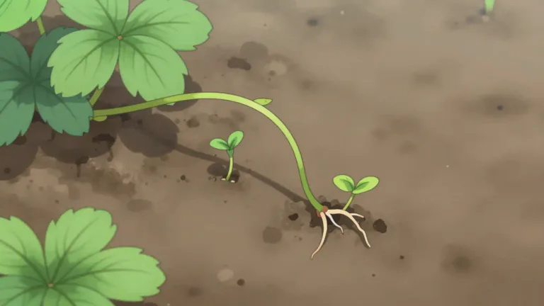 Visual representation of "stolon" - A bent or creeping stem that grows along the ground and can produce new plants at its nodes.