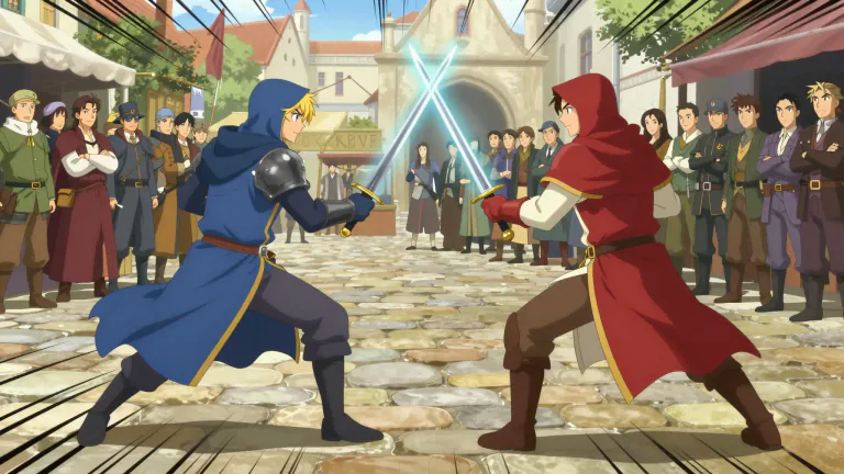 Visual representation of "duel" - To fight or compete against one person or group