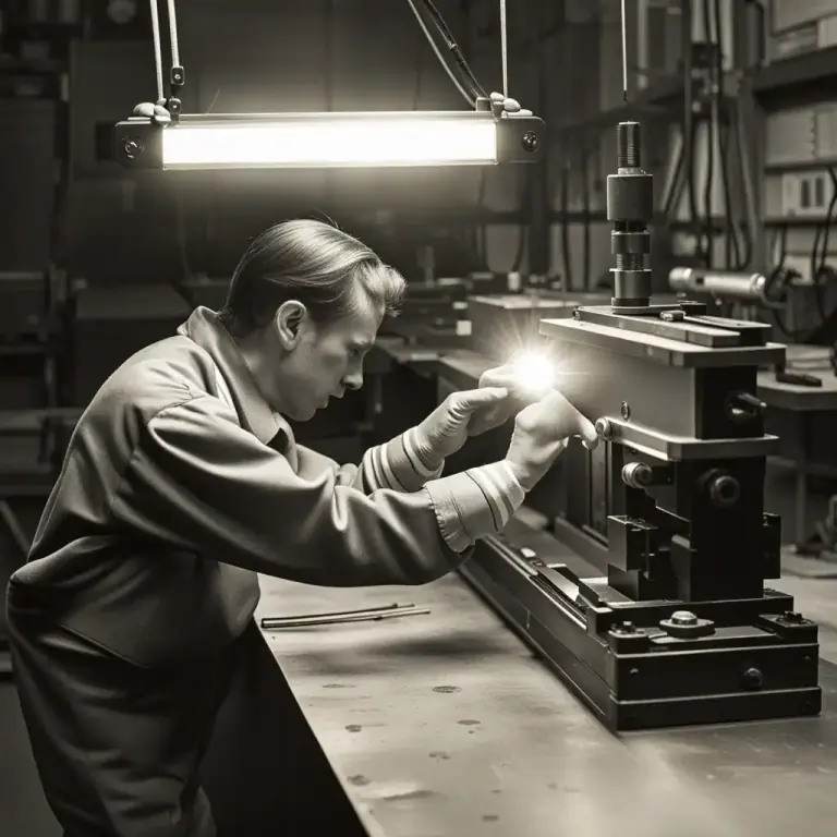 Visual representation of "tram" - To inspect or adjust something using a straight, narrow beam of light as a guide.