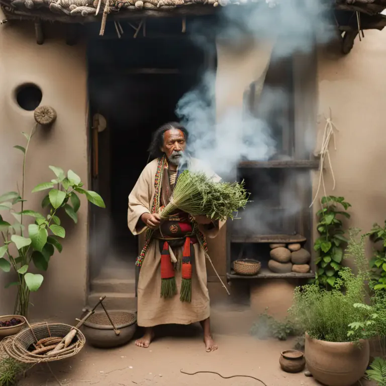 Visual representation of "smudge" - A spiritual or magical ceremony in which smoke from burning herbs is used to cleanse or bless people or places