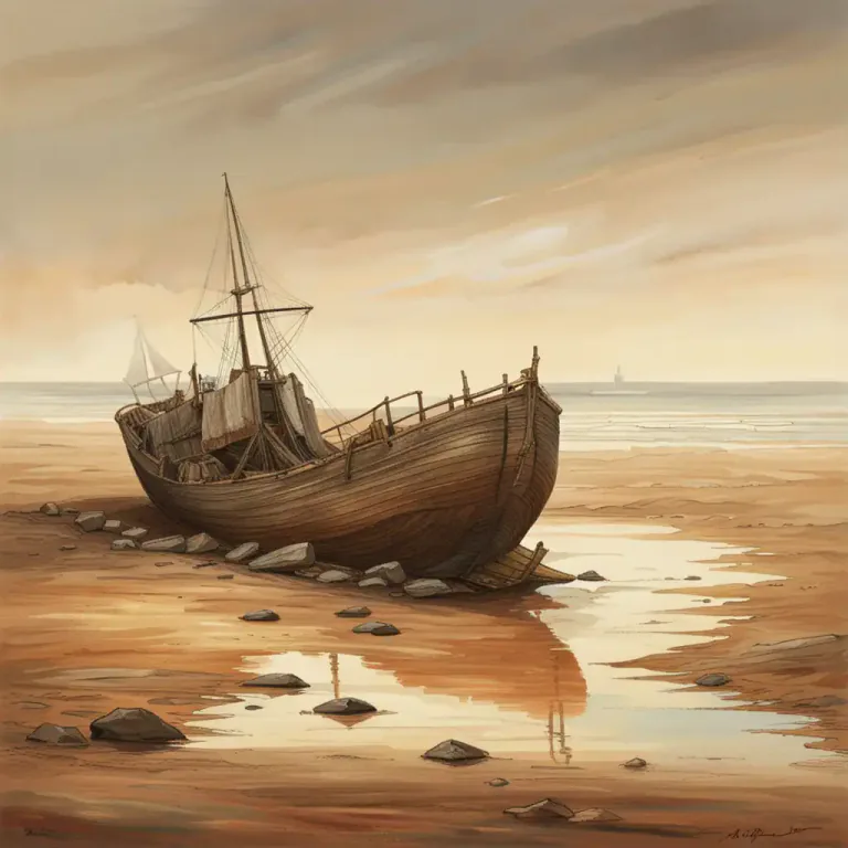 Visual representation of "high and dry" - To be out of water, usually referred to ships beached on shore