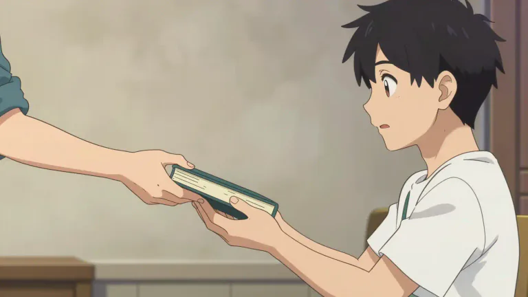 Visual representation of "give" - To hand something to someone.