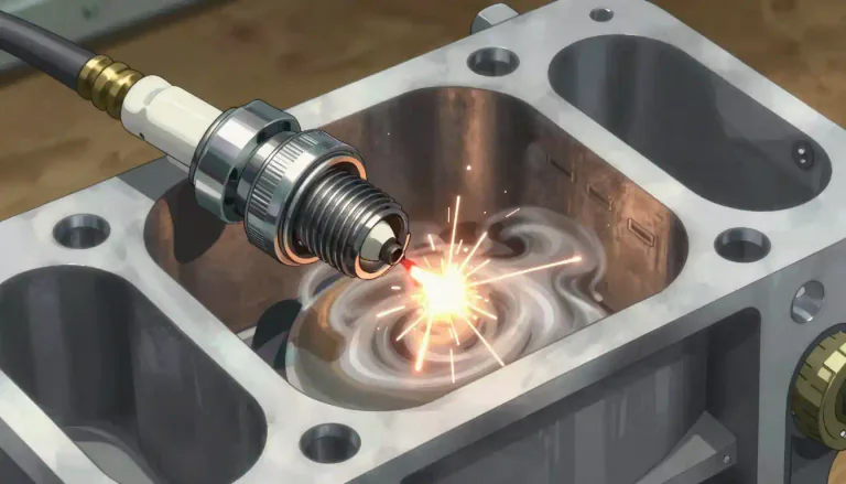 Visual representation of "sparkplug" - A device in an internal combustion engine that ignites the fuel-air mixture by producing a spark.
