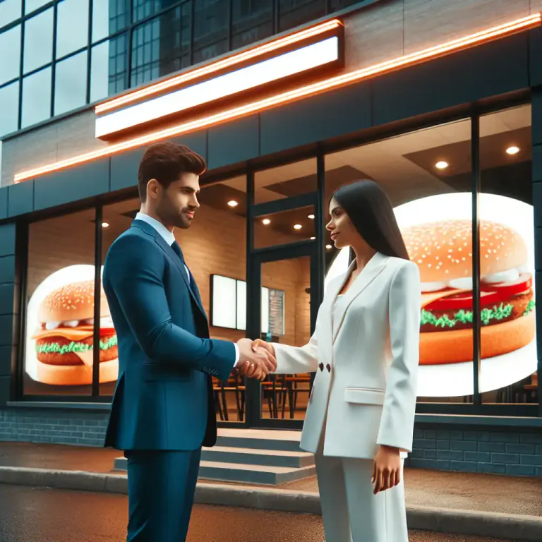 Visual representation of "franchising" - A contractual business arrangement between a brand and a dealer.