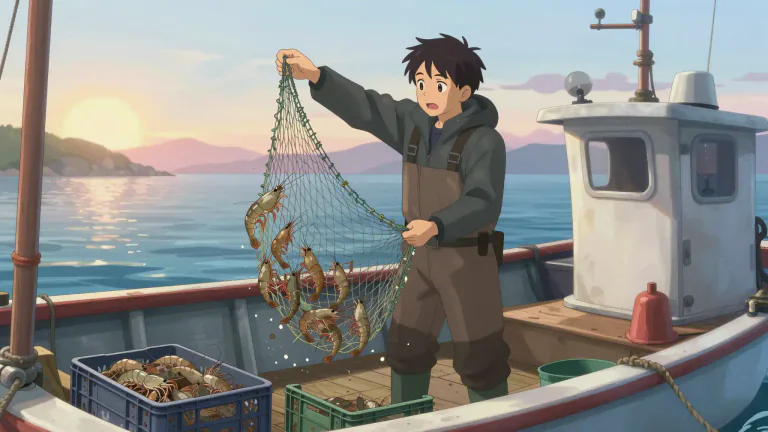 Visual representation of "shrimper" - A person who catches shrimps as a job or hobby