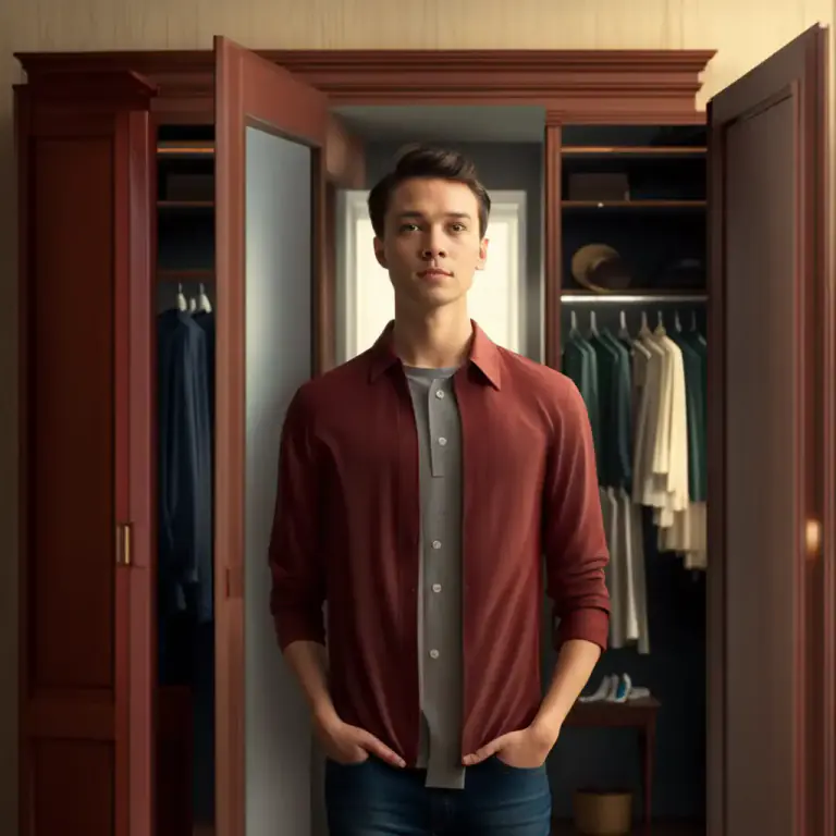 Visual representation of "come out of the closet" - To reveal one's secret, especially about being homosexual