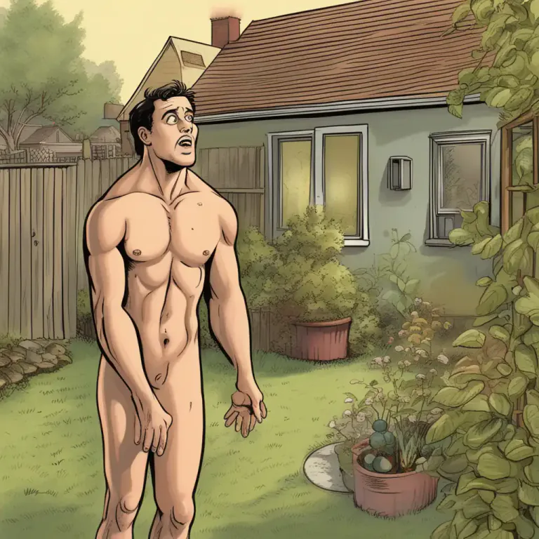Visual representation of "not have a stitch on" - To be completely naked, without wearing any clothes
