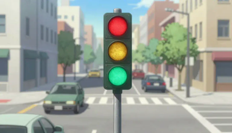 Visual representation of "stoplight" - A traffic light, typically installed at intersections, that displays red, yellow, and green lights to direct the flow of traffic.