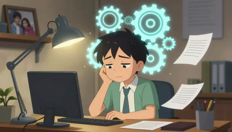 Visual representation of "obsess" - To think or worry about something all the time, making it hard to do anything else.