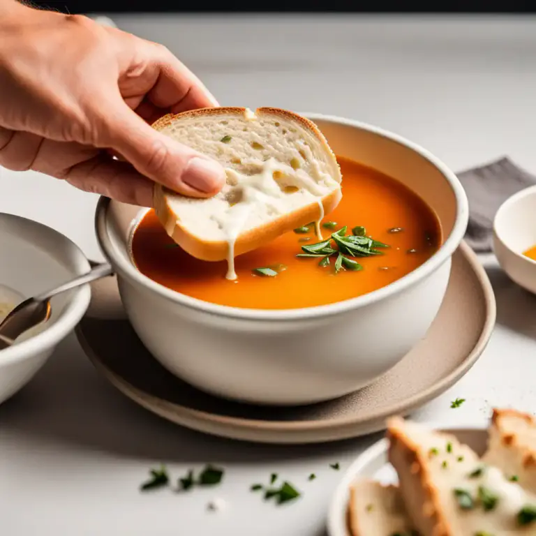 Visual representation of "sop" - A piece of solid food, such as bread, used to soak up liquid
