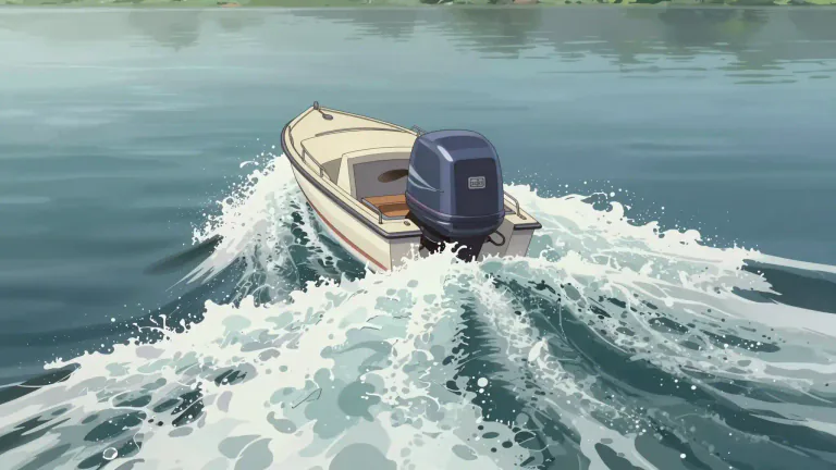 Visual representation of "backwash" - A backward flow of water created by a boat or propeller.