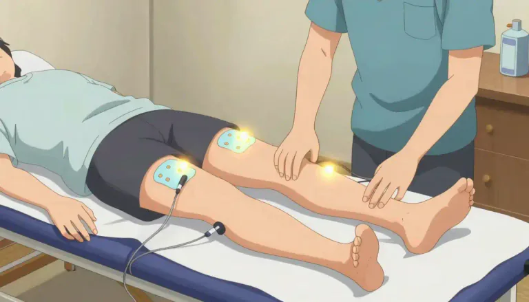 Visual representation of "electrostimulation" - The use of electrical impulses for therapeutic purposes, often to stimulate nerves or muscles.