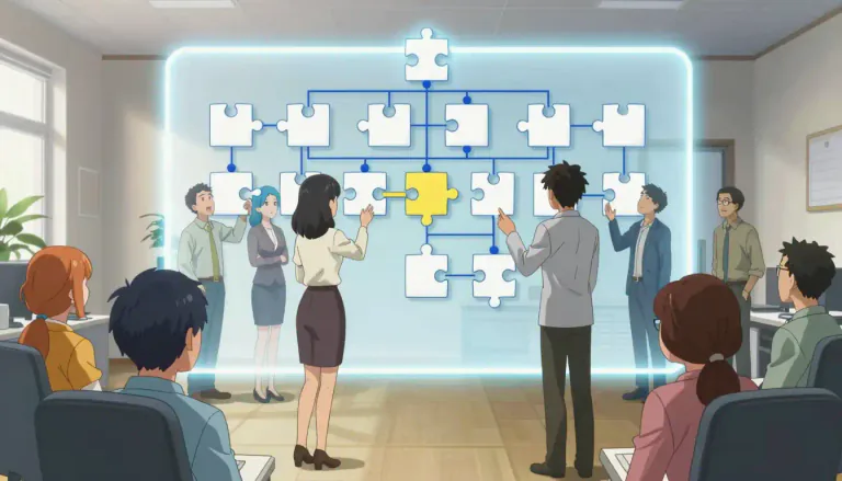 Visual representation of "restructure" - To change the organization or structure of something