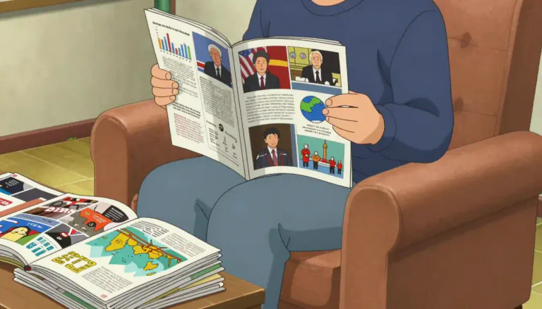 Visual representation of "newsmagazine" - A periodical publication that features a combination of news stories, opinions, and analysis, often in a magazine format.