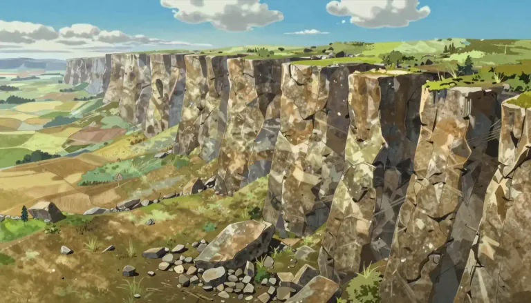 Visual representation of "escarpment" - A steep slope or long cliff that occurs due to natural processes like erosion or movement of the Earth's crust.