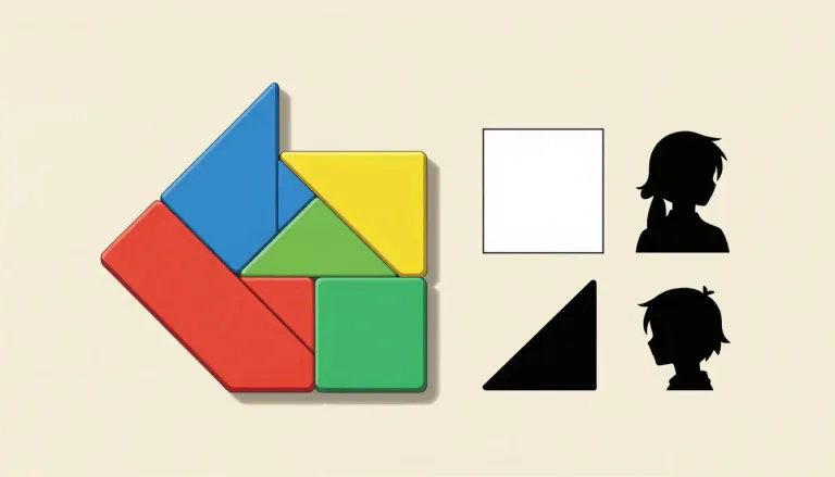 Visual representation of "tangram" - A Chinese puzzle made of a square divided into seven pieces that must be arranged to match particular designs.
