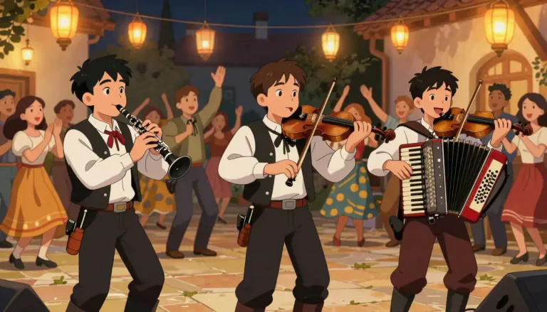 Visual representation of "klezmer" - A type of traditional Jewish music originating from Eastern Europe, often performed at weddings and celebrations.