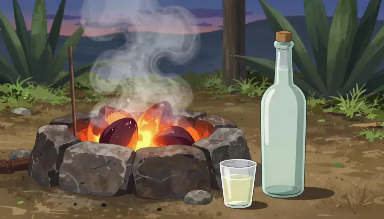 Visual representation of "mezcal" - A spirit made from roasting the agave heart, leading to a smoky flavor distinct from tequila.