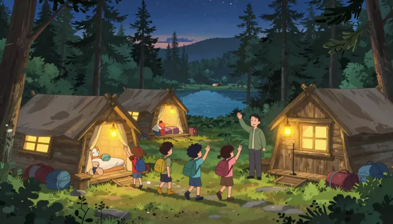 Visual representation of "sleepaway" - A type of camp where children stay for a period of time away from home, usually overnight.
