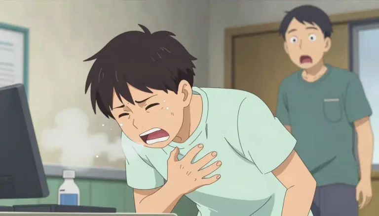 Visual representation of "pertussis" - A highly contagious bacterial infection that causes severe coughing fits, often accompanied by a 'whooping' sound when inhaling.